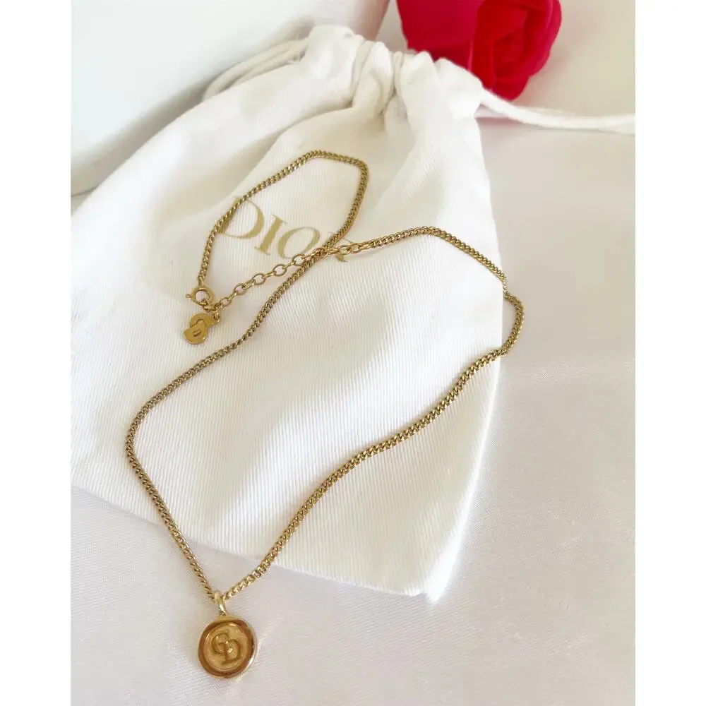 CHRISTIAN DIOR CD Logo Medallion Necklace Gold Tone Pendant Stamped - Picture 6 of 10